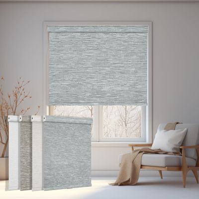 Boolegon Blackout Roller Window Shades Cordless Striped Jacquard Luxury Style Roller Blinds with Cassette Valance Thermal Insulated Roll Up Blinds for Windows, Door, Gray, 20" W x 44" H