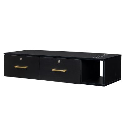 Black Wall Mounted Storage Cabinet Floating Hanging Desk W/2 Drawers and Open Shelves, Home Office Furniture for Kitchen, Bathroom, Living Room Floating Console 41.34" L x 14.76" W x 8.86" H