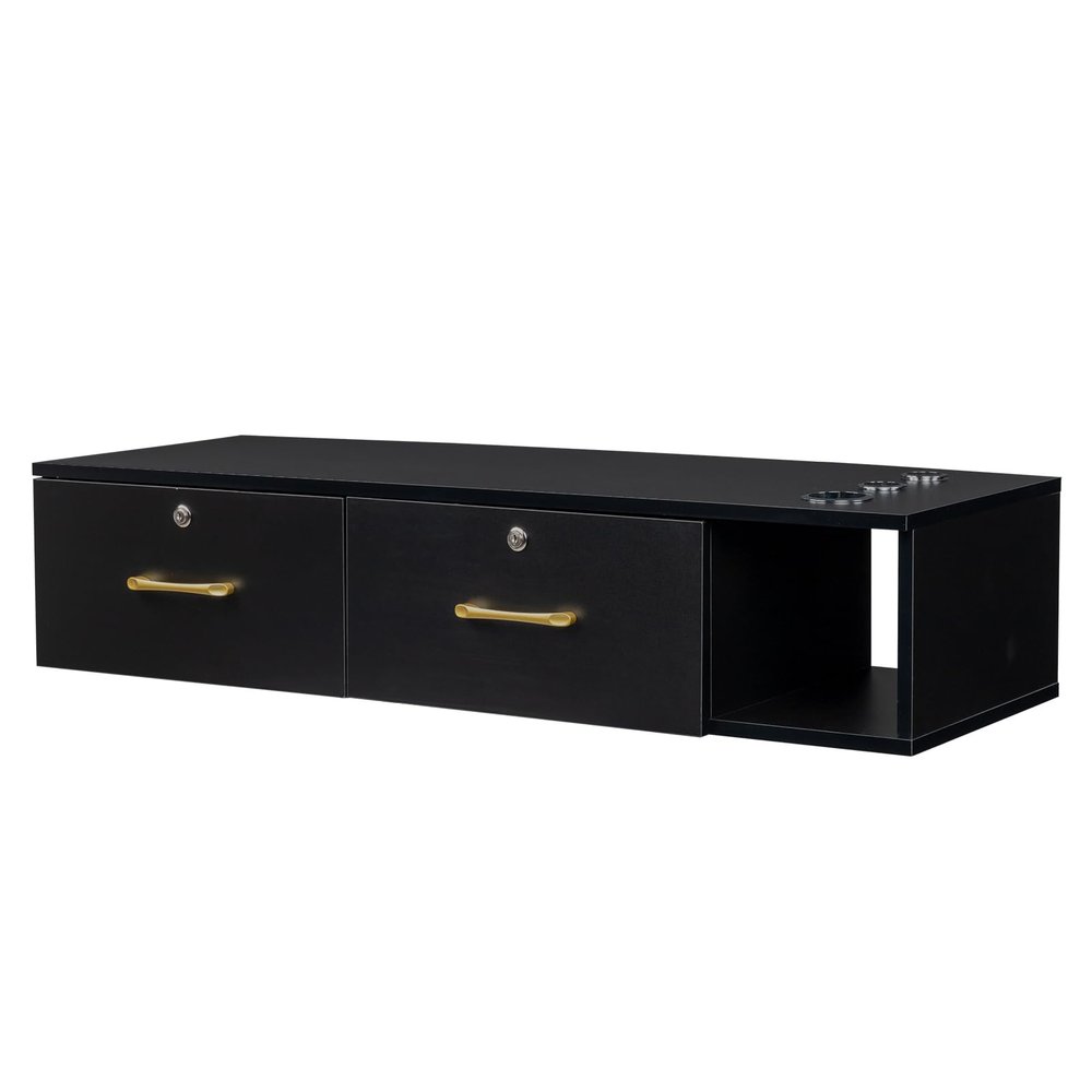 Black Wall Mounted Storage Cabinet Floating Hanging Desk W/2 Drawers and Open Shelves, Home Office Furniture for Kitchen, Bathroom, Living Room Floating Console 41.34" L x 14.76" W x 8.86" H
