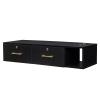 Black Wall Mounted Storage Cabinet Floating Hanging Desk W/2 Drawers and Open Shelves, Home Office Furniture for Kitchen, Bathroom, Living Room Floating Console 41.34" L x 14.76" W x 8.86" H view 1