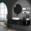 Black Wall Mounted Storage Cabinet Floating Hanging Desk W/2 Drawers and Open Shelves, Home Office Furniture for Kitchen, Bathroom, Living Room Floating Console 41.34" L x 14.76" W x 8.86" H view 2