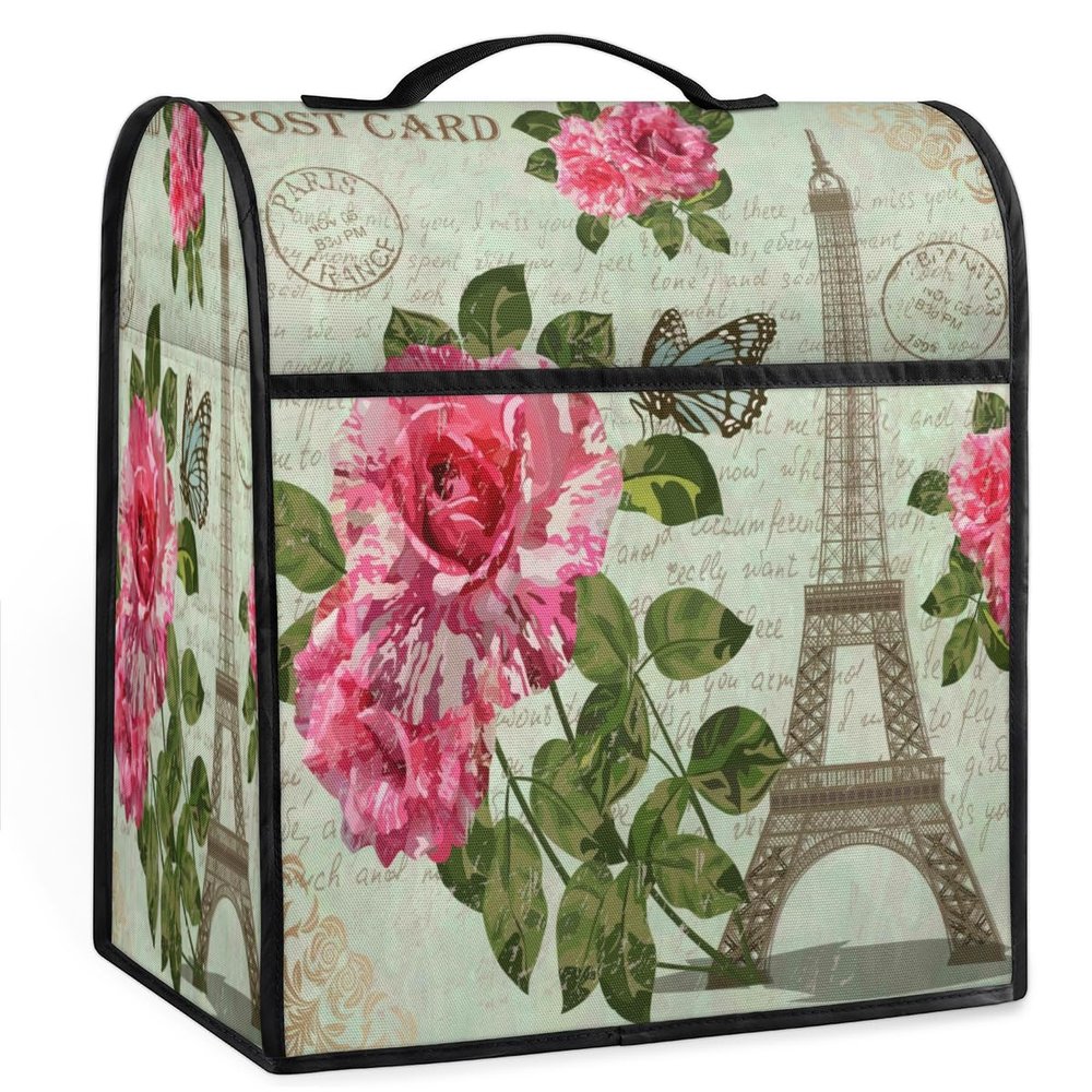 Kitchen Aid Mixer Covers for Stand Mixer Paris Post Card Kitchen Mixer Cover Compatible with 6-8 Quarts Mixer Dust-proof Stand Mixer Cover with Accessory Pockets