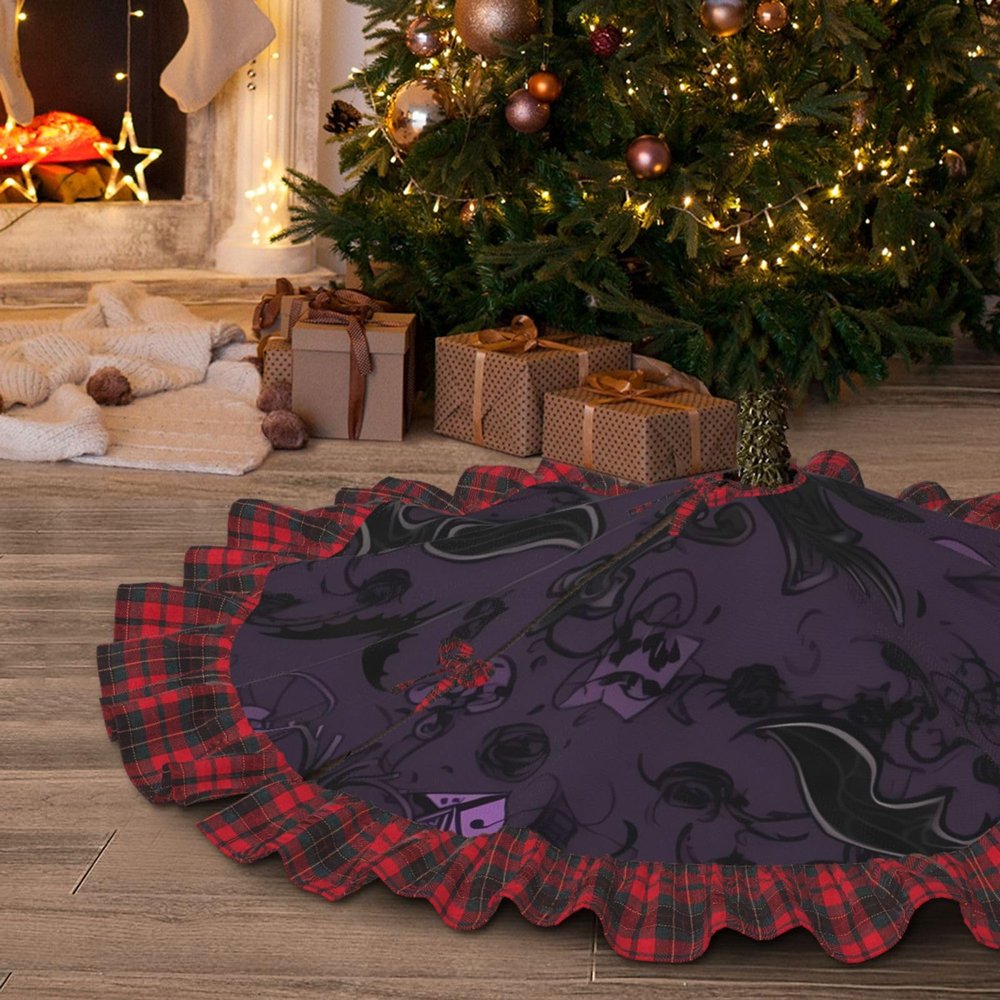 36" Christmas Tree Skirt with Plaid lace Christmas Tree Decorations Purple Black Goth Spooky Waterproof Xmas Tree Mat for Holiday Rustic Farmhouse Decorations