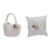 Lusiyu Wedding Ring Pillows, Flower Girl Basket Set, White Satin Flower Basket with Artificial Roses and Ring Pillow for Wedding view 1