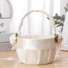 Lusiyu Wedding Ring Pillows, Flower Girl Basket Set, White Satin Flower Basket with Artificial Roses and Ring Pillow for Wedding view 3