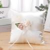 Lusiyu Wedding Ring Pillows, Flower Girl Basket Set, White Satin Flower Basket with Artificial Roses and Ring Pillow for Wedding view 4