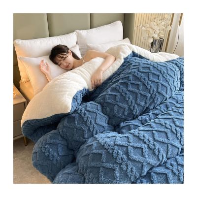 Atlodas Thickened Super Soft Insulation Hibiscus Winter Quilt- Cashmere Quilt,Super Warm Double-Sided Velvet Quilt Plush Comforter (Blue, 180 * 220 cm / 71 * 87 inches(3.5KG))