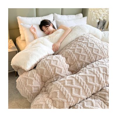 Atlodas Thickened Super Soft Insulation Hibiscus Winter Quilt- Cashmere Quilt,Super Warm Double-Sided Velvet Quilt Plush Comforter (Khaki, 240 * 220 cm / 94 * 79 inches(5KG))