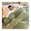 Atlodas Thickened Super Soft Insulation Hibiscus Winter Quilt- Cashmere Quilt,Super Warm Double-Sided Velvet Quilt Plush Comforter (Green, 240 * 220 cm / 94 * 79 inches(5KG)) view 1