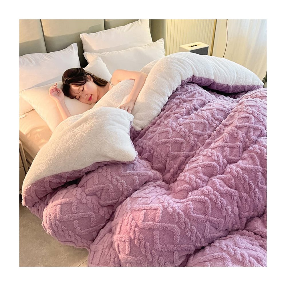 Atlodas Thickened Super Soft Insulation Hibiscus Winter Quilt- Cashmere Quilt,Super Warm Double-Sided Velvet Quilt Plush Comforter (Purple, 240 * 220 cm / 94 * 79 inches(5KG))