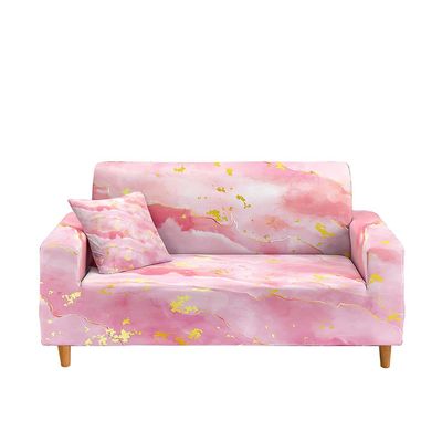 Hixingo Stretch Sofa Covers Marble Couch Cover Spandex Sofa Slipcovers, Washable Armchair Cover Non-Slip Couch Covers Loveseat Covers Printed Sofa Cover (Small (35"-55"),Pink)