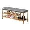 KAMPCO Entryway Bench with Shoe Rack Gold, Shoe Storage Organizer Bench, PU Upholstered Faux Leather Bench for Hallway Living Room Bedroom view 1