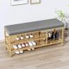 KAMPCO Entryway Bench with Shoe Rack Gold, Shoe Storage Organizer Bench, PU Upholstered Faux Leather Bench for Hallway Living Room Bedroom view 2