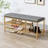 KAMPCO Entryway Bench with Shoe Rack Gold, Shoe Storage Organizer Bench, PU Upholstered Faux Leather Bench for Hallway Living Room Bedroom view 3