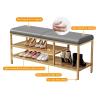KAMPCO Entryway Bench with Shoe Rack Gold, Shoe Storage Organizer Bench, PU Upholstered Faux Leather Bench for Hallway Living Room Bedroom view 4