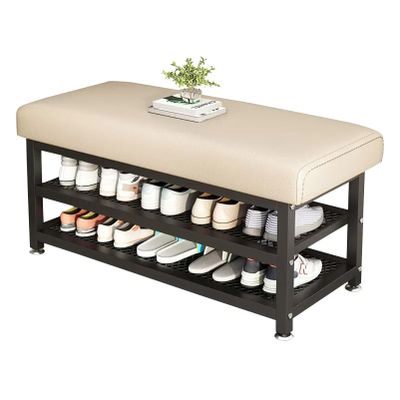 KAMPCO Entryway Shoe Bench, Shoes Storage Rack with Sturdy Metal Frame and PU Leather Cushion, Bench Seat for Bedroom Corridor, Living Room, Hallway