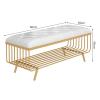 KAMPCO 2-Tier Shoe Rack Bench, Gold Shoe Storage Bench with PU Leather Seat, Entryway Bench Shoe Organizer for Bedroom Dining Room Living Room Hallway view 3