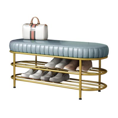 KAMPCO Shoe Rack Metal Bench Shoe Storage Organizer for Entryway Hallway Bedroom Living Room, 3 Tier Change Shoes Bench with Faux Leather Padded Seat