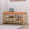 KAMPCO Shoe Bench 3-Tier Shoe Rack for Entryway, Shoe Organizer Bench with Long Seat and Metal Shelves, Upholstered Storage Bench for Living Room, Bedroom, Mudroom view 2