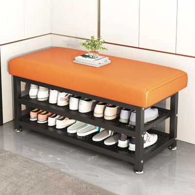 KAMPCO Entryway Bench Seat, Black Metal Storage Bench, Hallway Bench with Storage and Seating, Shoe Rack Bench for Small Spaces