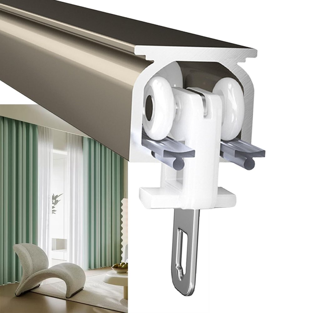 LIGUOYI Ceiling Curtain Track 50cm to 600cm Single Rods Curtain Track with Rollers, Wall Mount Curtain Pole Silent Track for Curtain Room Divider, White, Gold, Black