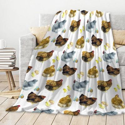 RUNNINGBLANKET Chickens Flannel Blanket | Rooster Chicken Animal Lovers Gifts | Farm Decor for Couch/Bed/Living Room | 90"x120" for Families