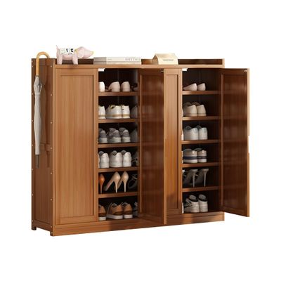 Bamboo Shoe Storage Cabinet Organizer for Entryway with Shutter Doors, Modern Free Standing Shoe Racks Storage Organizer for Closet, Living Room, Bedroom Wooden Entryway Shoes Storage Tall Cabinet (C