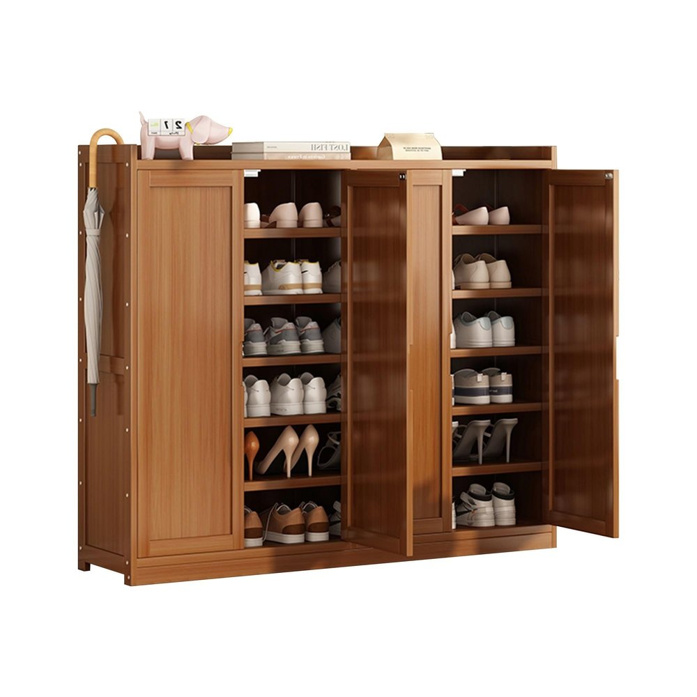 Bamboo Shoe Storage Cabinet Organizer for Entryway with Shutter Doors, Modern Free Standing Shoe Racks Storage Organizer for Closet, Living Room, Bedroom Wooden Entryway Shoes Storage Tall Cabinet (C
