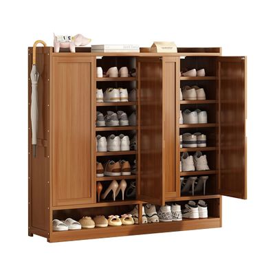 Bamboo Shoe Storage Cabinet Organizer for Entryway with Shutter Doors, Modern Free Standing Shoe Racks Storage Organizer for Closet, Living Room, Bedroom Wooden Entryway Shoes Storage Tall Cabinet (C