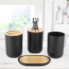 4Pcs Bathroom Accessory Set, Bamboo Waterproof Durable Toothpaste Toothbrush Storage Box, Toothbrush Cup for Home Hotel, Reusable Bathroom Tumbler Mug for Home Bathroom Dorm, Present for(Black) view 3