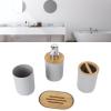 Bamboo Bathroom Accessories Set, Toothbrush Holder, Farmhouse Bathroom Decor, 4 Pcs Bathroom Essential Includes Toothbrush Cup, Toothbrush Holder, Lotion Dispenser, Soap Box, Tooth Mug (Grey) view 3