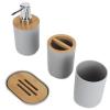 Bamboo Bathroom Accessories Set, Toothbrush Holder, Farmhouse Bathroom Decor, 4 Pcs Bathroom Essential Includes Toothbrush Cup, Toothbrush Holder, Lotion Dispenser, Soap Box, Tooth Mug (Grey) view 4