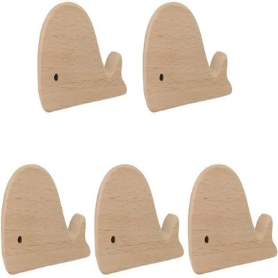 Wooden Door knobs,Wood Pull Knobs,Round Drawer Knobs,5 PCS Creative Animal Shape Wood Wardrobe Cabinet Hardware Pull Handle with Screw Kitchen Wall Hooks Wooden Animal Coat Hooks (Color : Whale)