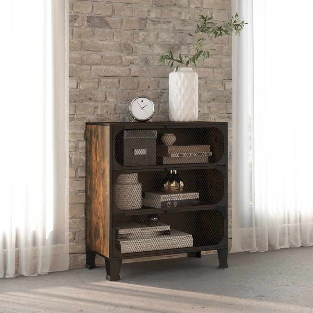 loibinfen Storage Cabinet Rustic Brown 28.3"x14.2"x32.3" Metal and MDF, Weight-47.07 LBS -AA