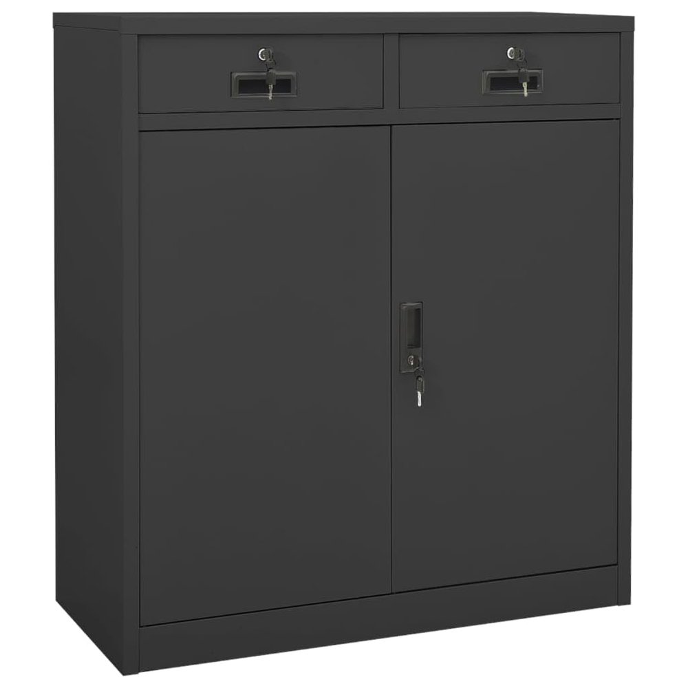 loibinfen Metal Storage Cabinet with 2 Drawers and 2 Adjustable Shelves, Anthracite Steel Office Cabinet Metal Cabinet for Home,Office Garage,Warehouse 35.4"x15.7"x40.2"(Style M) -AA