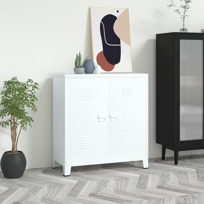 loibinfen Industrial Metal Storage Cabinet with 2 Adjustable Shelves, Steel Storage Cabient Chest for Home Office, Garage, Utility Room and Basement, 35.4"x15.7"x39.4" White (A) -AA