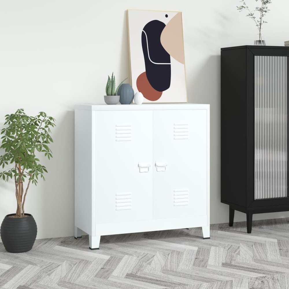 loibinfen Industrial Metal Storage Cabinet with 2 Adjustable Shelves, Steel Storage Cabient Chest for Home Office, Garage, Utility Room and Basement, 35.4"x15.7"x39.4" White (A) -AA