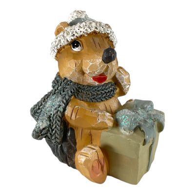Holiday Hedgehog Wearing Scarf with Present Christmas Figurine 4.2 Inch