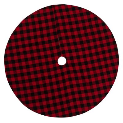36/48/54 Inches Christmas Tree Skirt, Check Plaid Tree Skirt Red and Black Plaid Tree Skirt Farmhouse Christmas Tree Skirts for Xmas Decoration New Year Party Supply