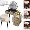 Vanity Desk with Mirror and Lights Glass Top, Girls Vanity Set with 4-5 Drawers, Dressing Table with Retractable Sideboard and Chair/stool, Adjustable Brightness ( Color : Cushioned chair A , Size : L view 2