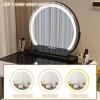 Vanity Desk with Mirror and Lights Glass Top, Girls Vanity Set with 4-5 Drawers, Dressing Table with Retractable Sideboard and Chair/stool, Adjustable Brightness ( Color : Cushioned chair A , Size : L view 3