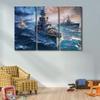 3 Panel Canvas Wall Art White Navy Blue Decor Warships Poster Framed Wall Paintings Canvas Art Prints Modern Wall Decorations for Living Room Wall Pictures for Home Decor 60 x40 inch view 2