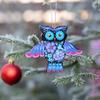 Christmas Tree Wooden Ornament Owl Wooden 4,7  3,7  0,2 Inch Colorful Hand-Painted on both Sides Artisan Ukrainian Tradition Funny Christmas Ornament Owl Pendant view 1