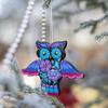 Christmas Tree Wooden Ornament Owl Wooden 4,7  3,7  0,2 Inch Colorful Hand-Painted on both Sides Artisan Ukrainian Tradition Funny Christmas Ornament Owl Pendant view 2