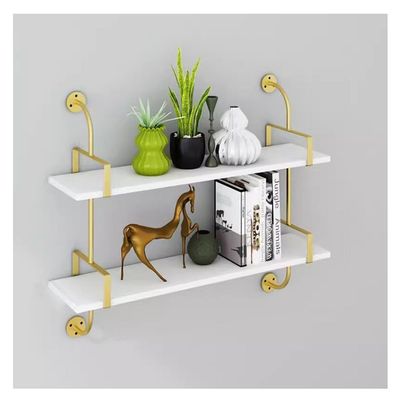 Industrial Pipe Shelf Real Wood Floating Shelves, Floating Wood Shelves Wall Mounted Straight Partition Decorative Frame 2/3 Tier Wall Shelves for Bedrooms Office ( Color : White , Size : 60x20x72cm )