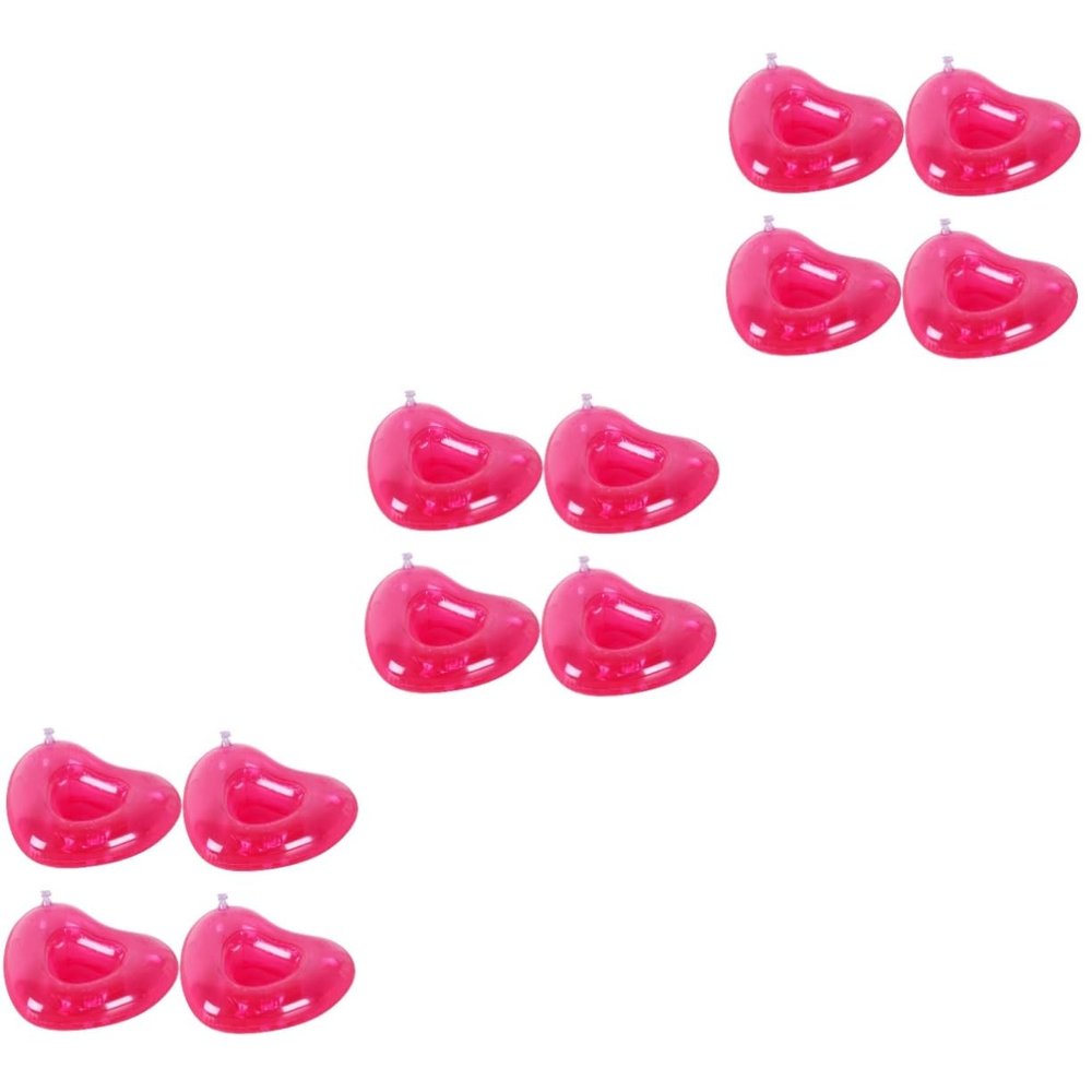SAFIGLE 12pcs Inflatable Pink Heart Shape Drink Holders Lightweight PVC Water Beer Mats for Pool Beach and Party Fun