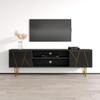 Meble Furniture Haifa Modern TV Stand - Modern Rectangular High-Gloss TV Stand with Storage Cabinets - Media Entertainment Center Console for TV Up to 80"- TV Stand for Living Room and Bedroom - Black view 1