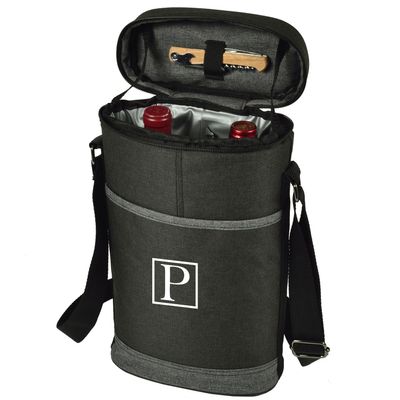 Picnic at Ascot Personalized Monogrammed Insulated 2 Bottle Travel Wine Tote with Corkscrew & Shoulder Strap -Designed & Assembled in The USA