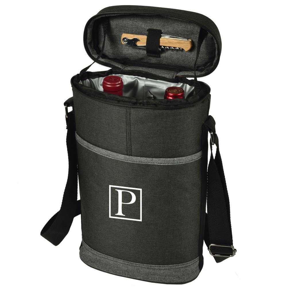 Picnic at Ascot Personalized Monogrammed Insulated 2 Bottle Travel Wine Tote with Corkscrew & Shoulder Strap -Designed & Assembled in The USA