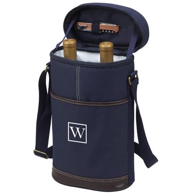 Picnic at Ascot Personalized Monogrammed Insulated 2 Bottle Travel Wine Tote with Corkscrew & Shoulder Strap -Designed & Assembled in The USA